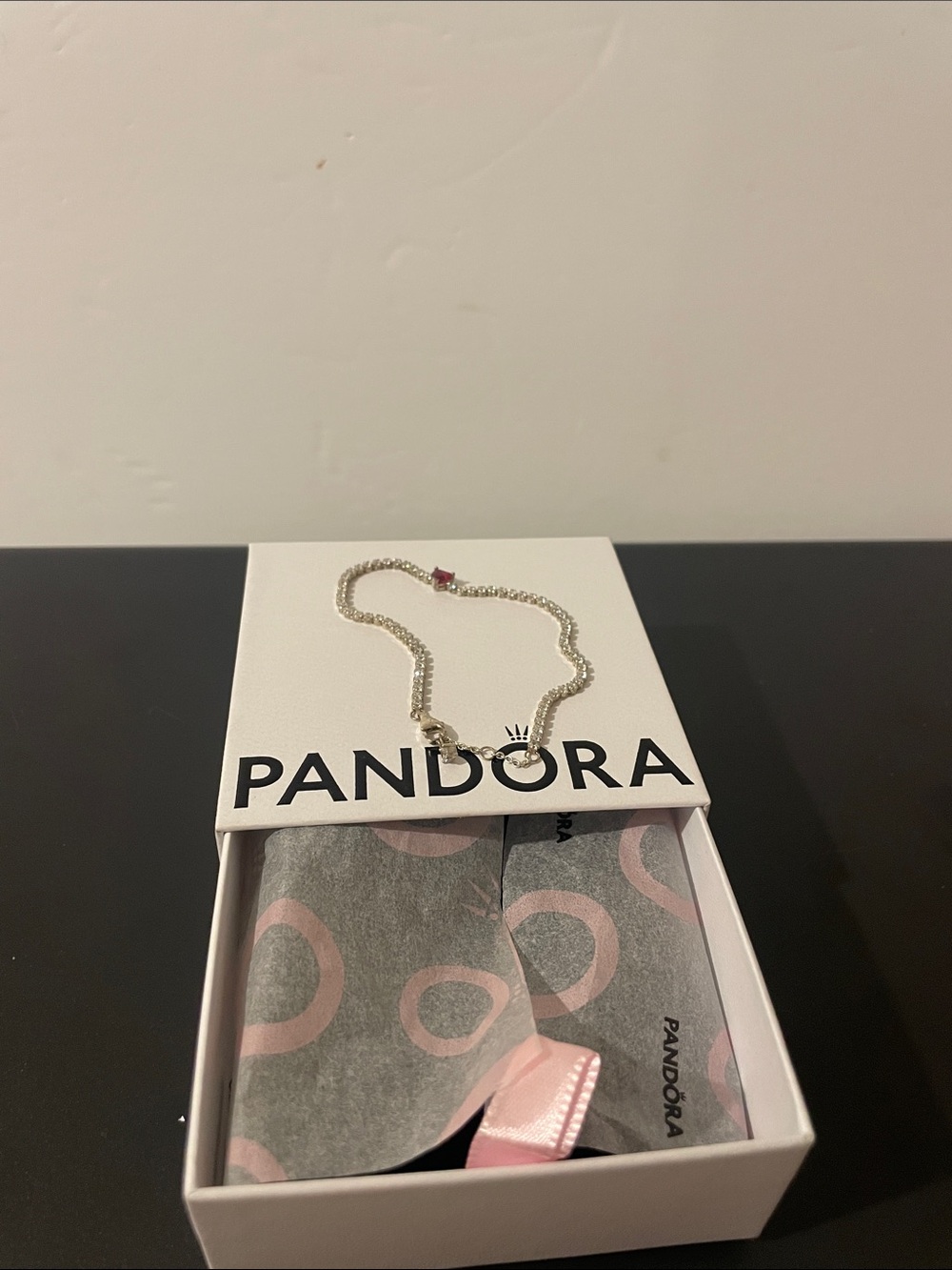 Pandora Silver Chain Bracelet with Pink Accent Bead